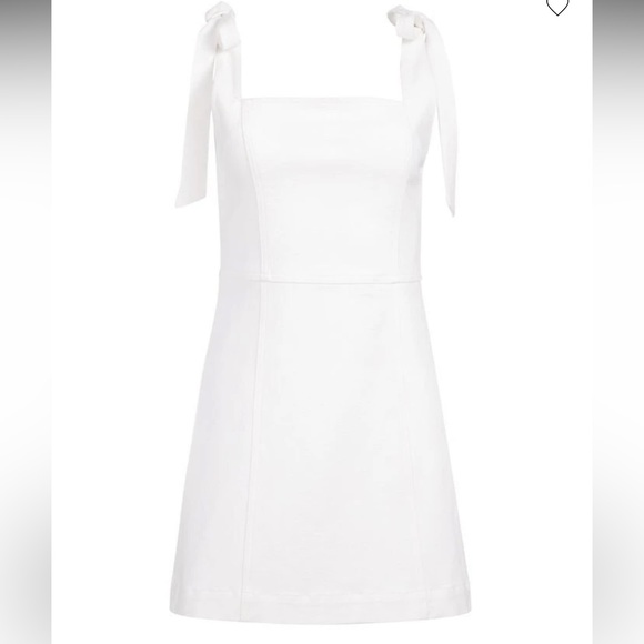 ALICE + OLIVIA - MARYANN TIE SHOULDER MINI DRESS - White Jean Dress Jumper - Picture 4 of 12